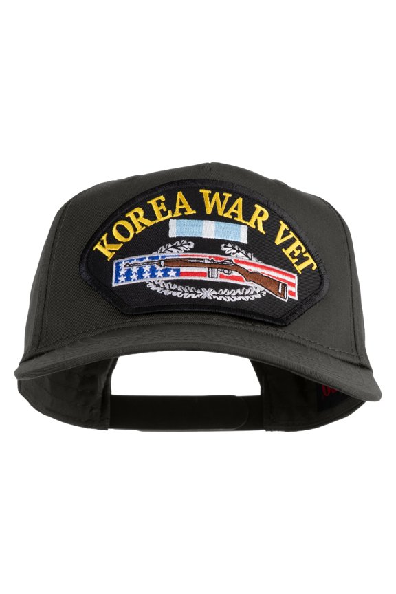 Korea War Vet Patched Solid Cotton Twill 5 Panel Prostyle Snap Cap - Charcoal Grey OSFM