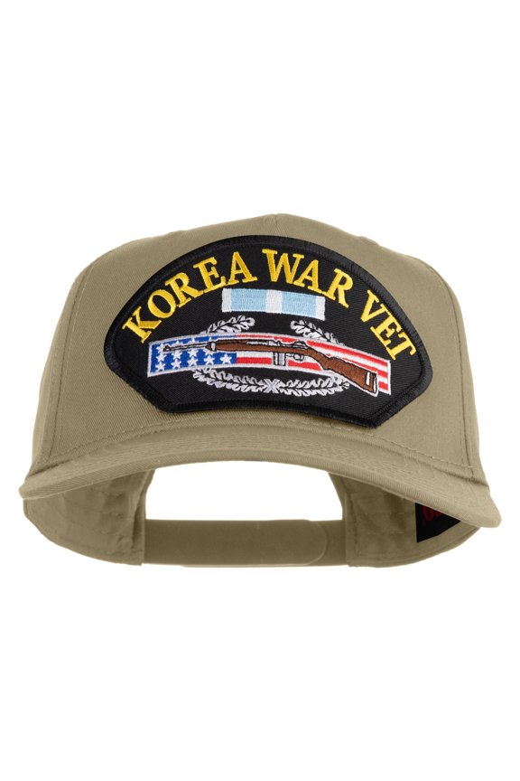 Korea War Vet Patched Solid Cotton Twill 5 Panel Prostyle Snap Cap - Khaki OSFM