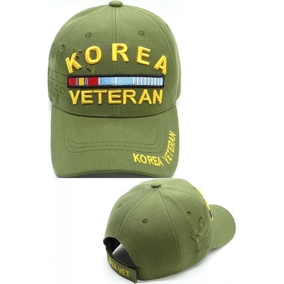 Korea War Veteran Ribbon Shadow Mens Cap [Baseball Cap - Olive Green - Adjustable]