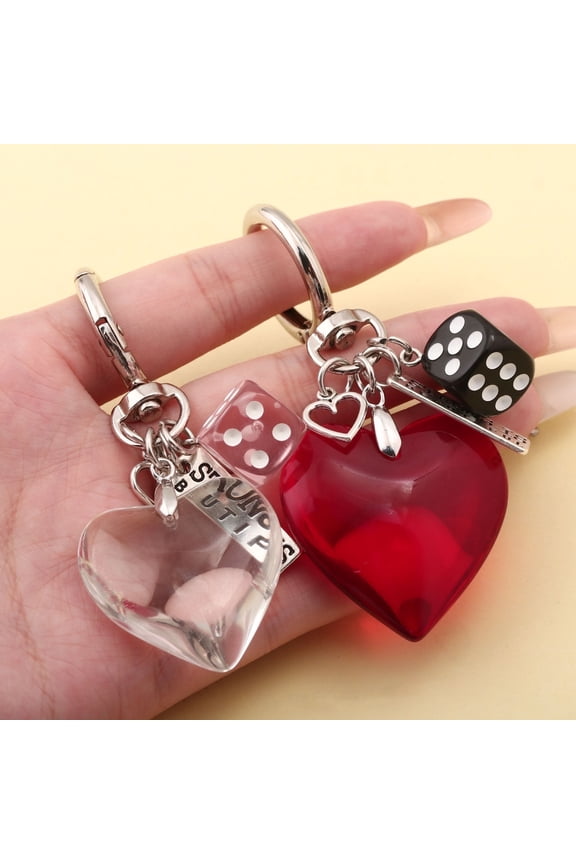 Korea Y2K Red Heart Shaped Fashion Dice Glass Crystal Keychain Phone Valentine's Day Gifts Backpack Keyring Accessories