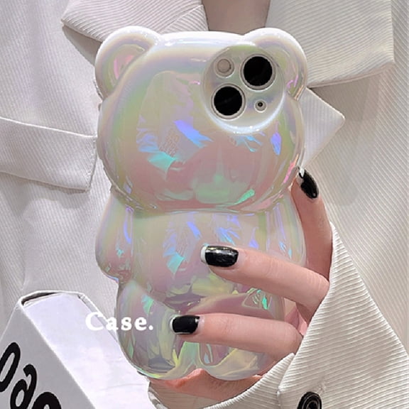 Korea bear Aurora laser clear phone case for iPhone 15 14 13 12 11 pro Max Plus luxury cartoon bear clear soft silicone cover