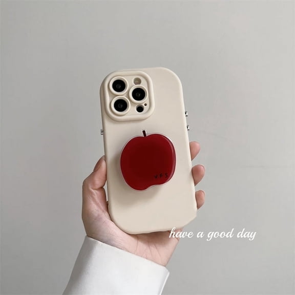 Korea ins kawaii red fruit bracket creative phone case for iPhone 15 14 13 12 11 pro Max Xs XR X cute shockproof back cover