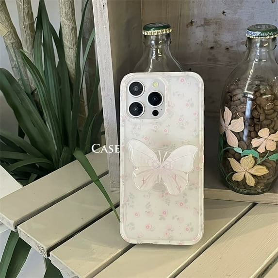 Korea pink butterfly Holder all-inclusive case for Apple for iPhone 15 14 13 12 11 pro Max cute floral shell ins girl soft cover