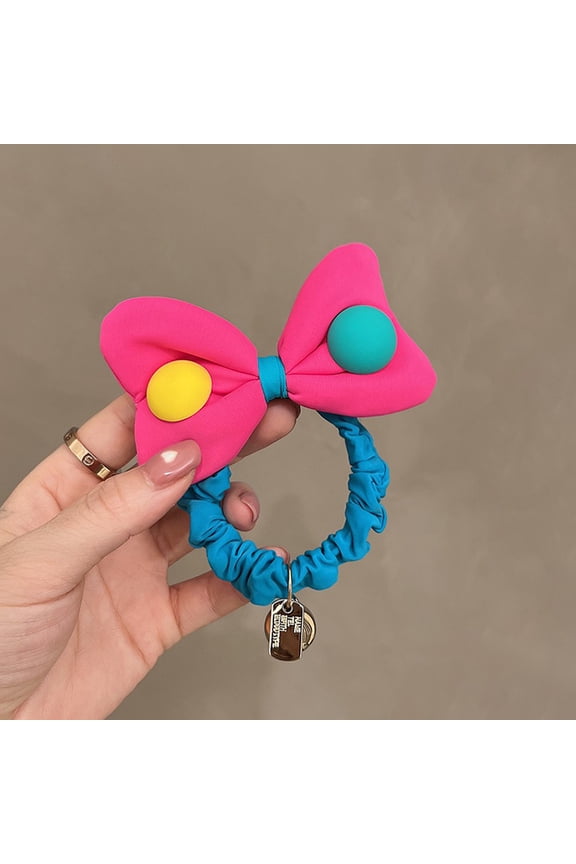 Korea's new candy-colored bow fabric intestinal ring cute female pill head ponytail headband