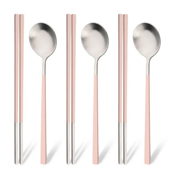 Korean 6Pcs/Set Tableware Set High Quality Stainless Steel Matte Dinner Set Dinnerware Spoon Chopsticks Flatware Cutlery Set