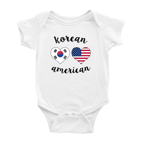Korean American Flag Two Hearts Baby Bodysuit Newborn Clothes Outfits (White, 0-3 Months)