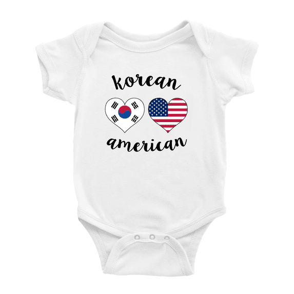 Korean American Flag Two Hearts Baby Bodysuit Newborn Clothes Outfits (White, 12-18 Months)