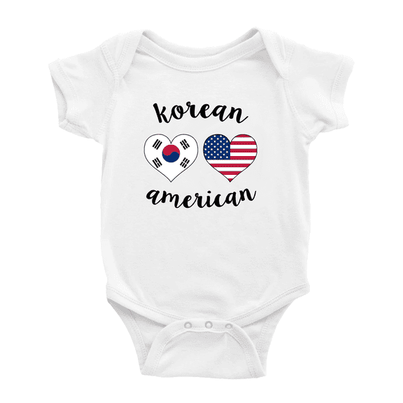 Korean American Flag Two Hearts Baby Bodysuit Newborn Clothes Outfits (White, 3-6 Months)