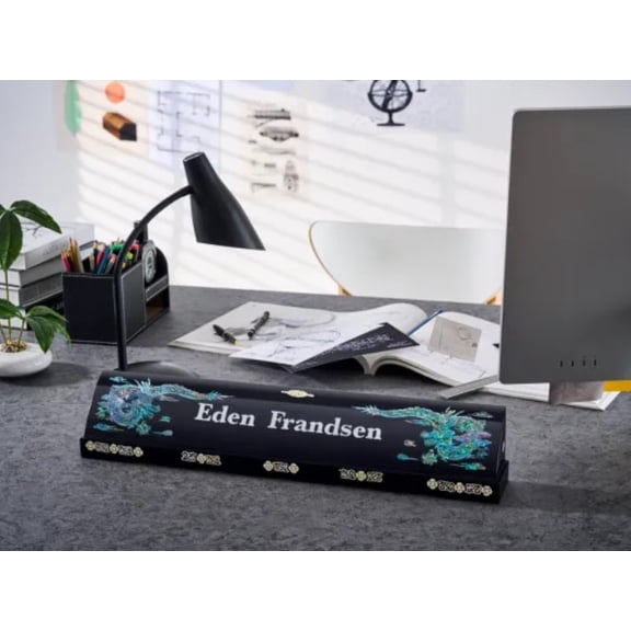 Korean Artisan Handcrafted Desk Name Plate, Three Designs, Blue Dragon, Customizable 16 Characters