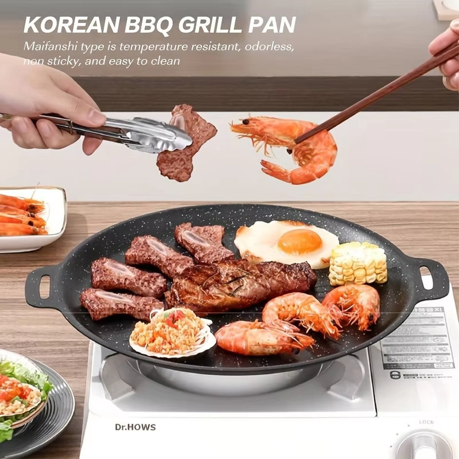 Korean Bbq Grill Pan | Non Stick Camping Griddle Stovetop Griddle 15 inch Nonstick Frying Pan for Outdoor Camping and Home Cooking, 1 Pack