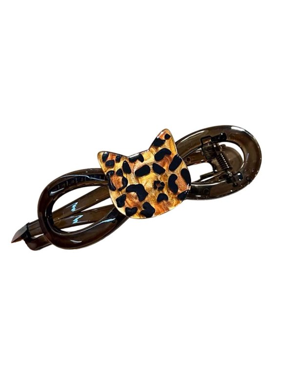 Korean Bowknot Hair Clip Soft Leopards Print Hairpin With Slip Resistant Hairpin