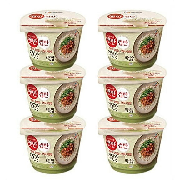 Korean CJ Hetbahn Cupbahn Microwavable Cooked Rice with Soup (Soybean Paste Bibimbap, 6 Pack)