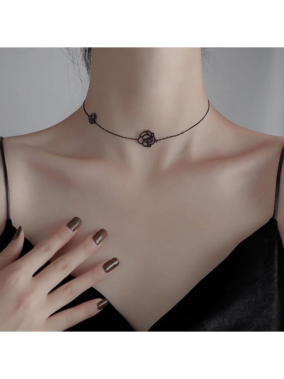 Korean Camellia Necklaces Gothic Black Rose Short Necklace Neck Chains Choker CollaresParty Aesthetic Accessories Jewelry Gift