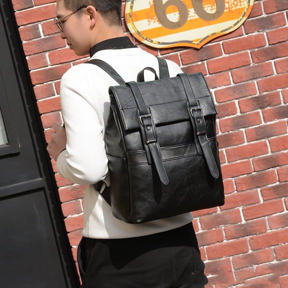 Korean Casual Business Men'S One-Shoulder Backpack Pu Waterproof Soft Surface Outdoor Large-Capacity Backpack,Brown