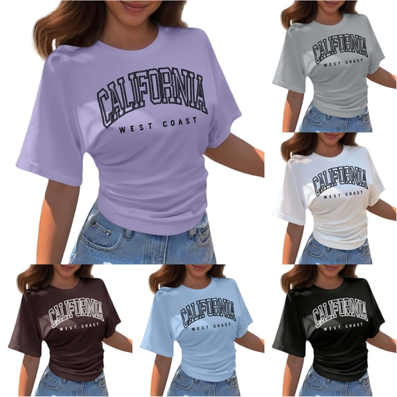 Korean- Casual Short Sleeve Tee with Loose Crewneck for Everyday Wear Comfortable Basic Top Ideal for Spring and Fall