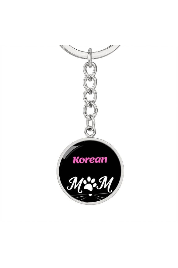 Korean Cat Mom Keychain Stainless Steel or 18k Gold Circle Pendant