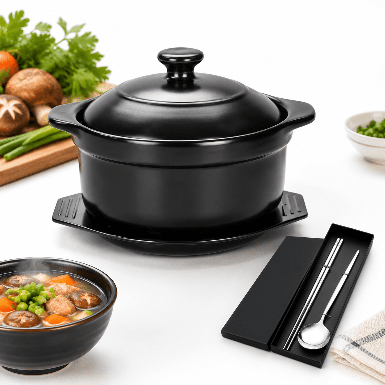 Korean Ceramic Stone Pot with Lid and Trivet, 40 Oz Clay Cooking Bowl ...