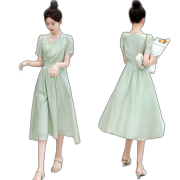 Korean Chic Minimalist Retro Chic Foreign Elegant Dresses Pea Green 2Xl Gentle Wind Fairy Classical Leisure