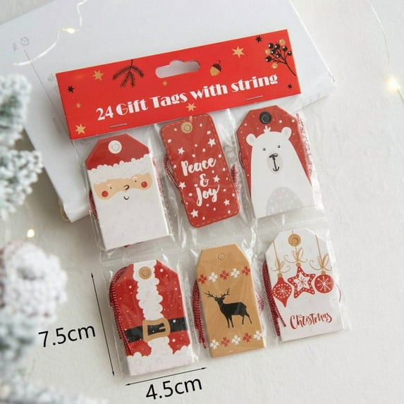 Korean Christmas Present Tags 24 Pack With Attached String For Holiday Wrapping And Tree Decorations Paper Tags