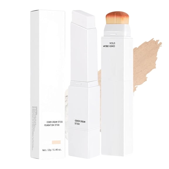 Korean Colour-Changing Foundation Stick with Brush, 2-in-1 Moisturising and Lightweight Cover Cream, Colour-Changing Makeup Stick, Long-Lasting Buildable Coverage, Suitable for All Skin Types