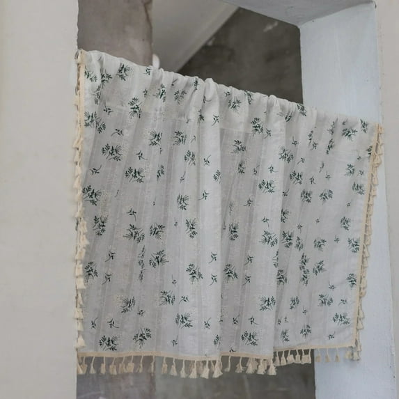 Korean Cotton Daisy Curtains Road Pocket Shade Curtain Floral Tassel for Kitchen Bedroom Living Room Bay Window Cabinet Curtain