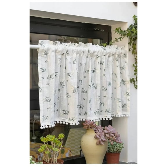 Korean Cotton Daisy Curtains Road Pocket Shade Curtain Floral Tassel for Kitchen Bedroom Living Room Bay Window Cabinet Curtain
