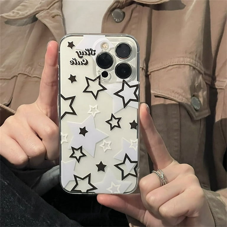 Korean Cute Y2k Star Transparent Phone Case For iPhone 15 14 13 12 11 Pro  Max X XR 7 8Plus SE Lovely Shockproof Soft Cover Funda 
