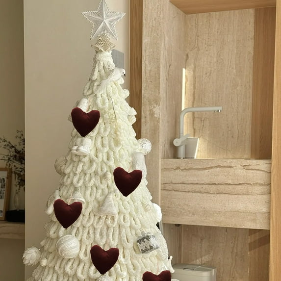 Korean Dark Red Plush Christmas Tree Pendant, DIY Ornament Package, Wine Color Holiday Decor, for Handmade Christmas Craft Projects