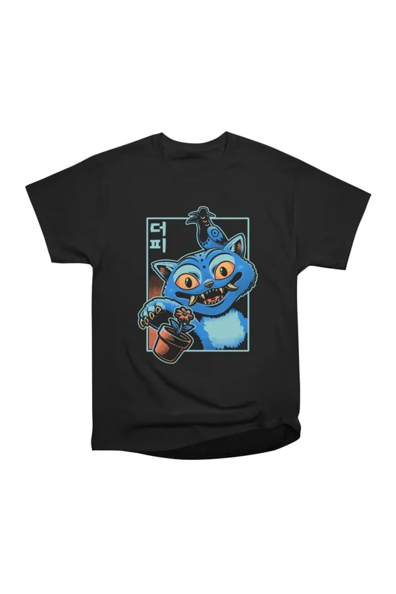 Korean Demon Cat Flower T-Shirt Tee Gift For Him Merch For Her Apparel For Friend