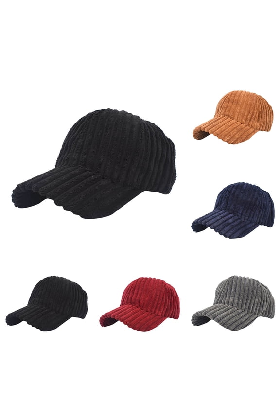 Korean Duck Bill Cap Korean Fashion Streetwear Duck Bill Cap in Striped Corduroy - Retro Autumn and Winter Hat with a Unique Flat Front Brim,Black,One Size,KLOY2K