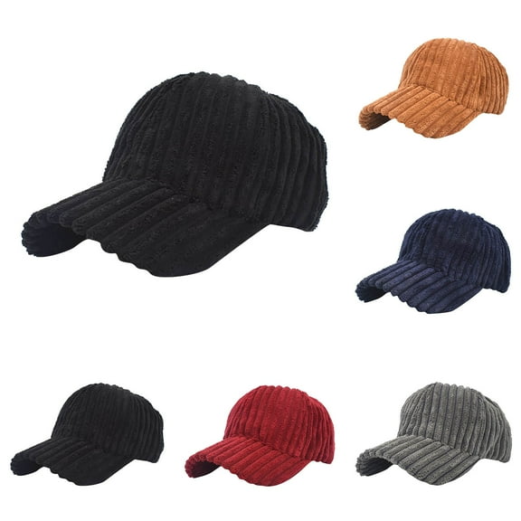 Korean Duck Bill Cap Korean Fashion Streetwear Duck Bill Cap in Striped Corduroy - Retro Autumn and Winter Hat with a Unique Flat Front Brim,Navy,One Size,KLOY2K
