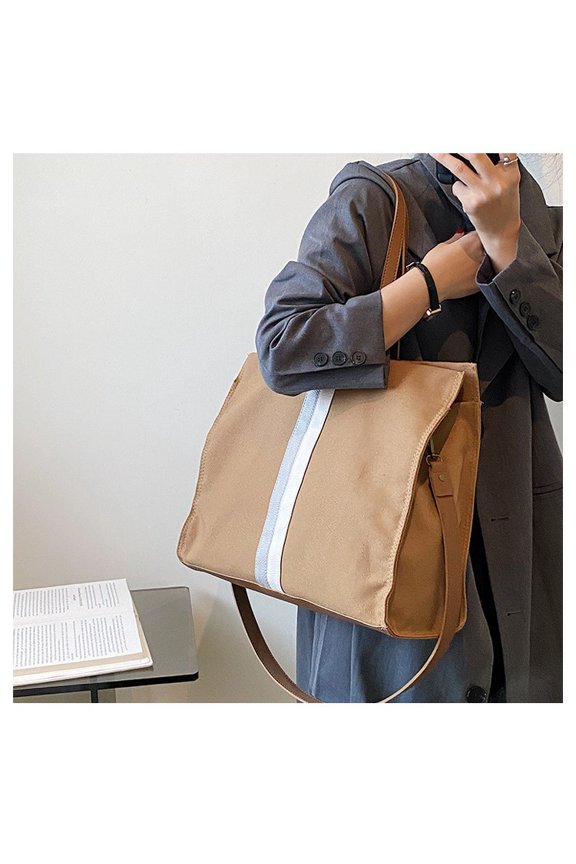 Korean Edition Simple Canvas Handbag Fashionable Spliced Color Contrast ShoulderBag Large Capacity Casual Commuting CrossbodyBag