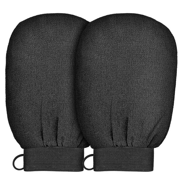 Korean Exfoliating Gloves 2 Pcs(White), SPA Exfoliator Scrub For Bath Shower Exfoliation Mitt, Body Scrubber Exfoliator, Dead Skin Remover Mitt For Women Men, Brush Sponge Loofah-Black