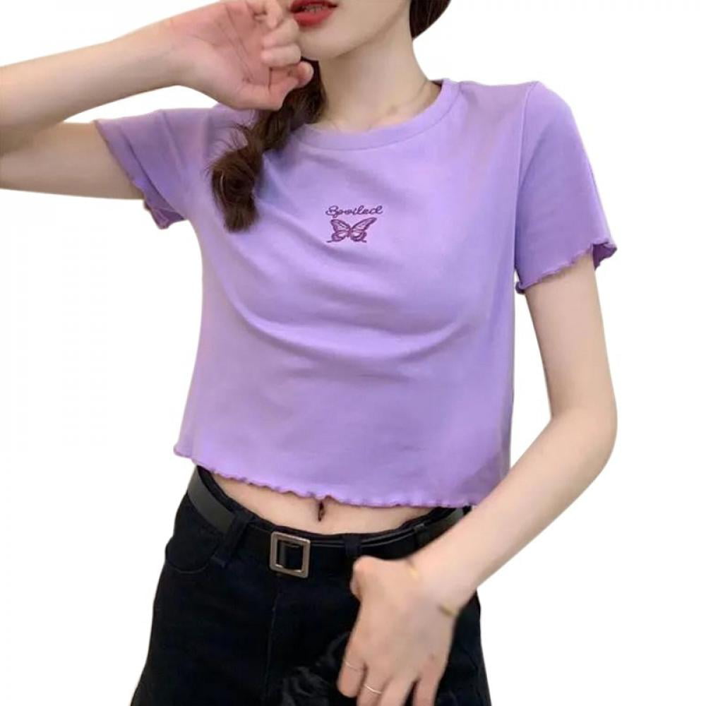 Korean Fashion Butterfly Print T Shirt Women Casual Short Sleeve T Shirts  Female O-Neck Tee Tops 