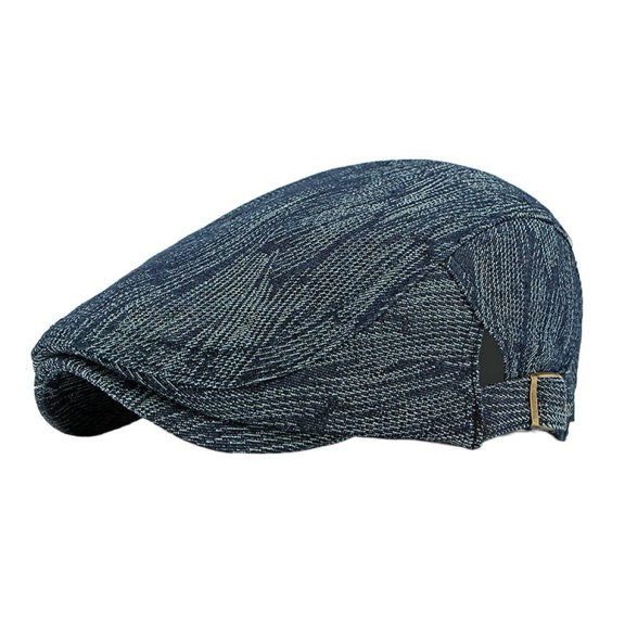 Korean Fashion Cotton Jacquard Denim Beret for Women, British Retro Versatile Forward Cap, Striped Duckbill Cap for Men