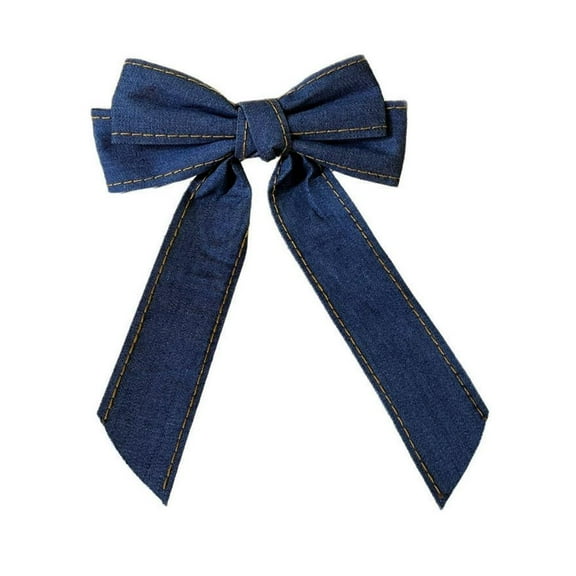 Korean Fashion Denim Blue Ribbon Bow Hair Clips for Girls Sweet Elegant Hairpin