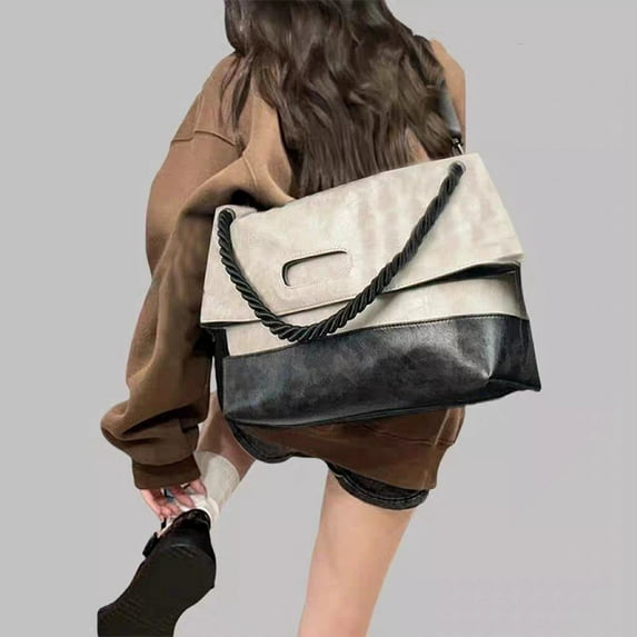 Korean Fashion Extra Large Tote Bag for Women Men PU Leather Shoulder Bag Large Capacity Travel Camping Vintage Crossbody Bag (Style 1,40x30x13cm)