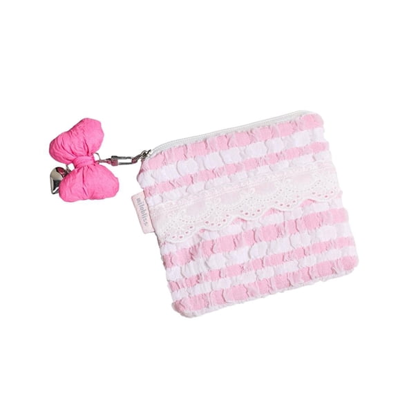 Korean Fashion Lace Decorated Cosmetic Bag Puffer Cloud Pattern Lightweight Carry