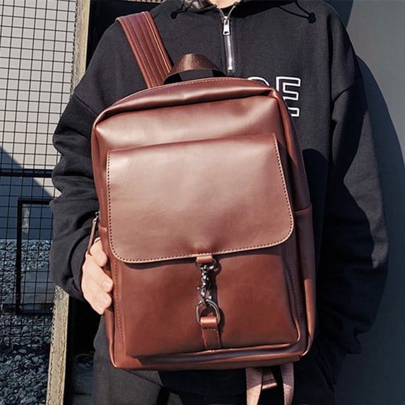 Korean Fashion Men's Retro Crazy Horse Leather Backpack,Coffee