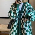 thumbnail image 1 of Korean Fashion Plaid Cardigan Sweater Women Japanese Style Oversized V-neck Knitted Jumper Female Vintage Autumn Coats-Green-M, 1 of 7