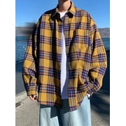 Korean Fashion Plaid Long Sleeve Shirts For Men Autumn High Street Y2K Vintage Blouses 2023 Casual Baggy Button Up Tees Shirt