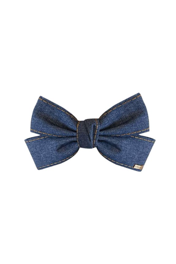 Korean Fashion Polyester Denim Blue Ribbon Bow Hair Clips for Girls, Suitable for Daily Wear and Party