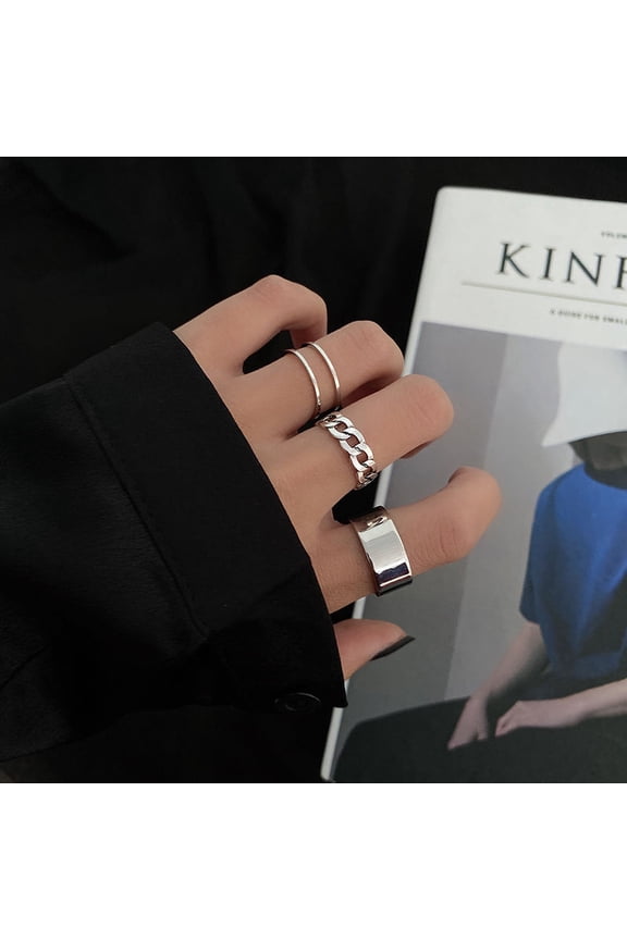 Korean Fashion Simple Design Silver Retro Ring Set, 3-Piece Unisex Geometric Electroplated Metal Rings, Individually Packed