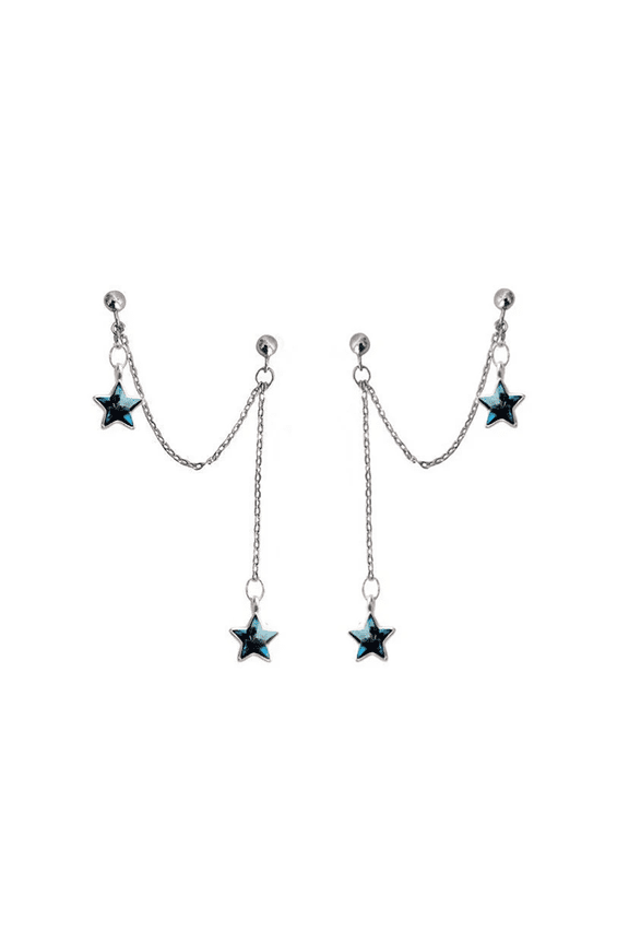 Korean Fashion Steel Double Piercing Earrings 6mm Cubic Zirconia Blue Star Charm 4cm Regular price