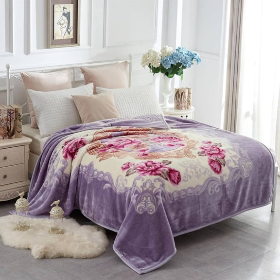 Korean Faux Mink Fleece Blanket 83" X 91", 5.7 LB - 2 Ply Reversible Soft Warm Plush Flannel Blanket, A&B Pattern Printed Embossed Microfiber Blanket