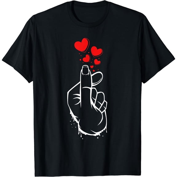 Korean Finger Heart Kpop Seoul Hallyu Funny Korean Music Women T-Shirt Black X-Large