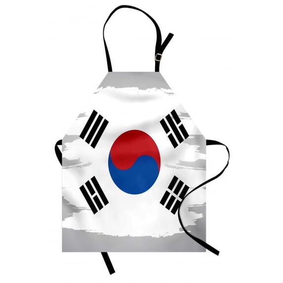 Korean Flag Apron, Grunge Brush Paint on Backdrop Effect, Unisex Kitchen Bib with Adjustable Neck for Cooking Gardening, Adult Size, Grey Multicolor, by Ambesonne