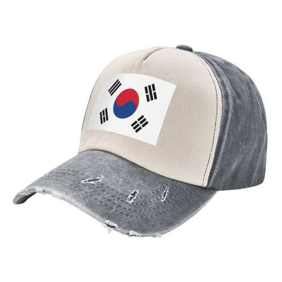Korean Flag Baseball Cap Distressed Adjustable Vintage Cotton Denim Hat for Women Men