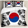 thumbnail image 1 of Korean Flag Duvet Cover Set, Illustration of Country, Decorative 3 Piece Bedding Set with 2 Pillow Shams, Calking Size, Khaki Caramel, by Ambesonne, 1 of 3