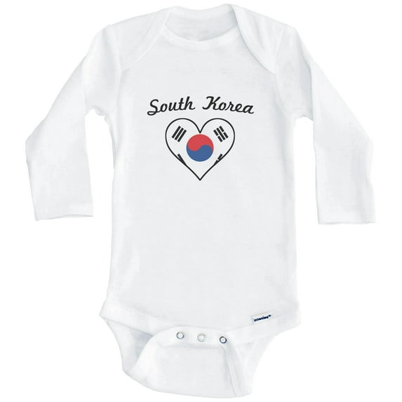 Korean Flag Heart South Korea One Piece Baby Bodysuit (Long Sleeve), 3-6 Months White